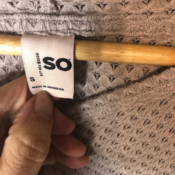 So Thermal Waffle Knit Hooded Top Sz S Peplum Beach Casual Boho Beige Sweatshirt - Picture 8 of 9